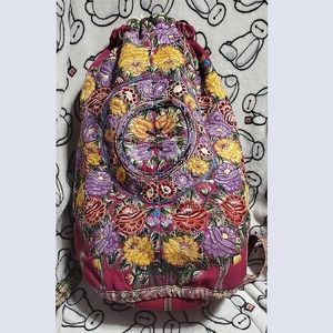 Beautiful Quilted floral boho sack barrel backpack